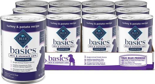 Basics Skin & Stomach Care Grain-Free Turkey & Potato Senior Canned Dog Food, 12.5-oz, case of 12