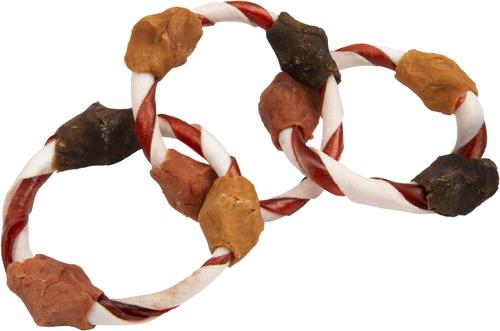 Triple Flavor Play-Tug-Chew Rings Chicken Liver, Chicken & Duck Dog Treat Chews, 4 count