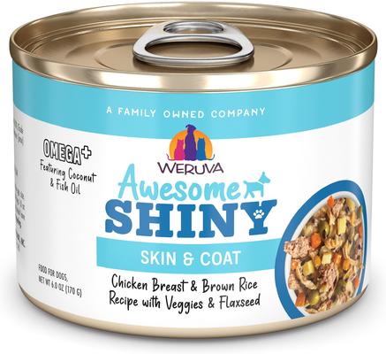 Awesome Shiny, Chicken Breast & Brown Rice Recipe with Veggies & Flaxseed Adult Gluten-Free Shredded Canned Wet Dog Food, 6-oz can, case of 8