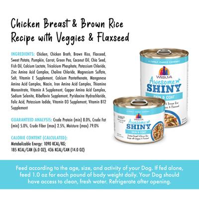 Awesome Shiny, Chicken Breast & Brown Rice Recipe with Veggies & Flaxseed Adult Gluten-Free Shredded Canned Wet Dog Food, 6-oz can, case of 8