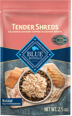 Tender Shreds Salmon & Chicken Toppers in Savory Broth, Wet Dog Food, 2.5-oz bag, 24 count