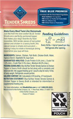Tender Shreds Salmon & Chicken Toppers in Savory Broth, Wet Dog Food, 2.5-oz bag, 24 count