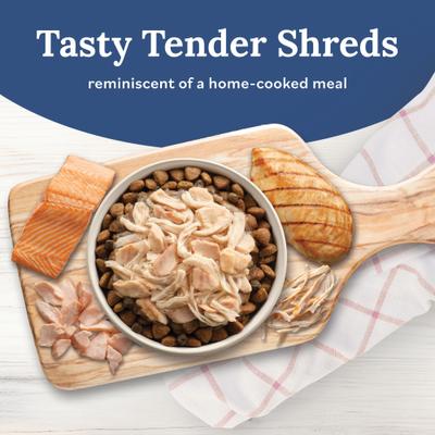 Tender Shreds Salmon & Chicken Toppers in Savory Broth, Wet Dog Food, 2.5-oz bag, 24 count