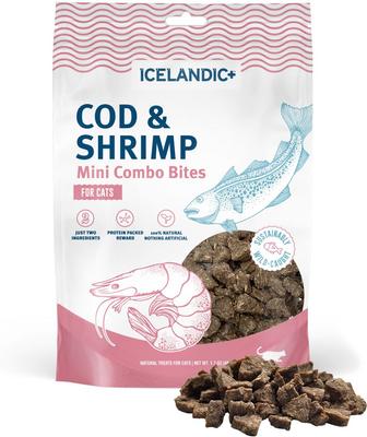 Grain-Free Mini Cod & Shrimp Combo Bites Adult Crunchy Cat Treats, 1.7-oz bag