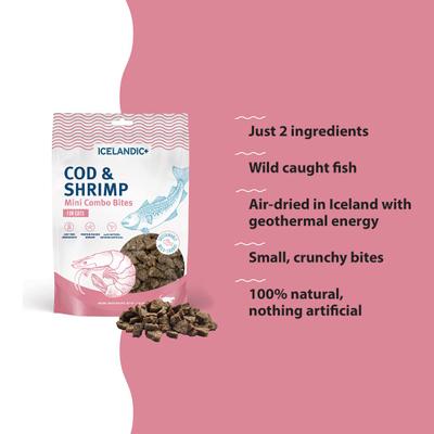 Grain-Free Mini Cod & Shrimp Combo Bites Adult Crunchy Cat Treats, 1.7-oz bag