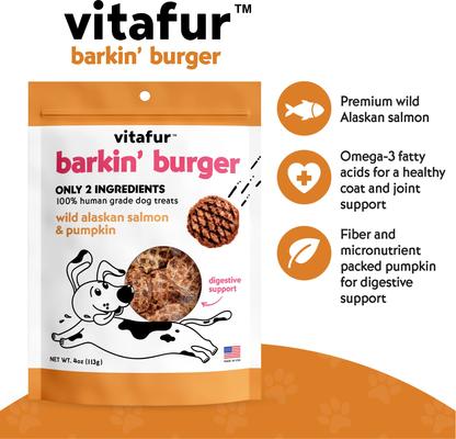 Barkin Burger Salmon & Pumpkin Dog Treat, 4-oz bag