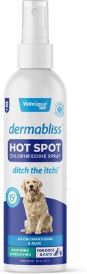 Dermabliss Medicated Hot Spot Antiséptico Clorhexidina Spray para la piel de perros y gatos, botella de 8 oz