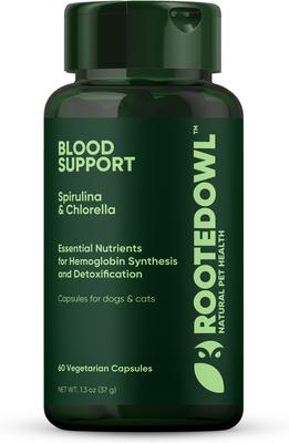 Natural Blood Support Vegan Capsules Supplement with Spirulina & Chlorella for Dogs & Cats, 60 count