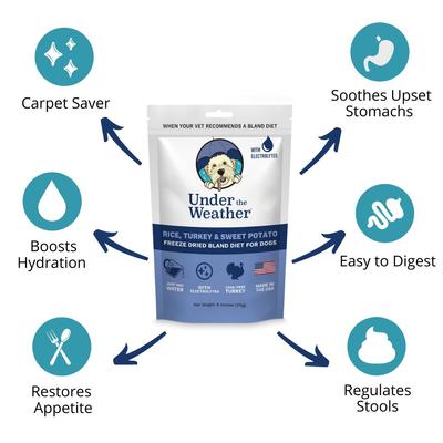 Alimento liofilizado para perros con arroz, pavo y batata, bolsa de 6 oz, 3 unidades