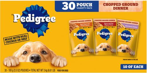 Bundle: Pedigree Chopped Ground Dinner Variety Pack Wet Food + Cesar Classic Loaf in Sauce Beef Recipe, Filet Mignon, Grilled Chicken, & Porterhouse Steak Flavors Variety Pack Dog Food