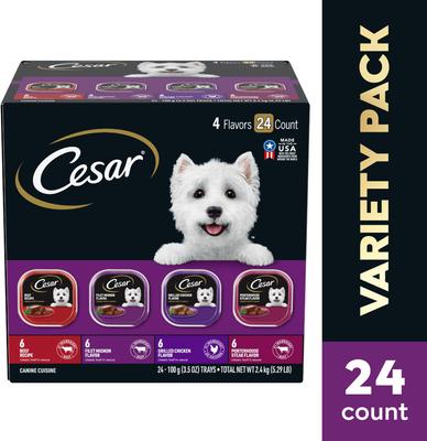Bundle: Pedigree Chopped Ground Dinner Variety Pack Wet Food + Cesar Classic Loaf in Sauce Beef Recipe, Filet Mignon, Grilled Chicken, & Porterhouse Steak Flavors Variety Pack Dog Food