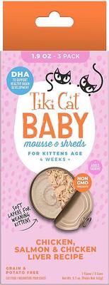 Baby Chicken, Duck & Duck Liver Recipe Trial Pack Grain-Free Mousse & Shreds Wet Kitten Food, 1.9-oz can, case of 3
