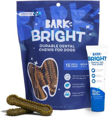 Bright Durable Dental Kit: Medium Mint Flavored Dental Dog Treats + Chicken & Thyme Flavored Dog Dental Gel, 15 count, 2.5-oz gel, bundle of 2