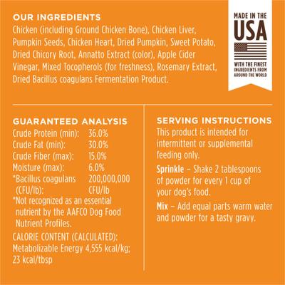 Raw Boost Shakers Chicken Recipe Gut Health Grain-Free Freeze-Dried Dog Food Topper, 5.5-oz bottle