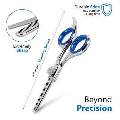 Professional Dog Grooming Thinning Shears, 4.5-in, Silver/Blue