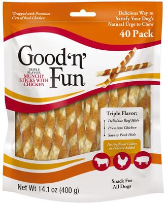 Chicken Wrapped Triple Flavor Munchy Sticks Chicken, Pork Hide & Beef Hide Dog Treat Chews, 10 count