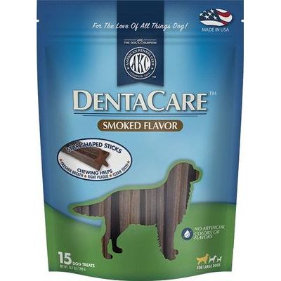 AKC Dentacare - Premios dentales para perros con sabor a mantequilla de cacahuete, grandes, 15 unidades