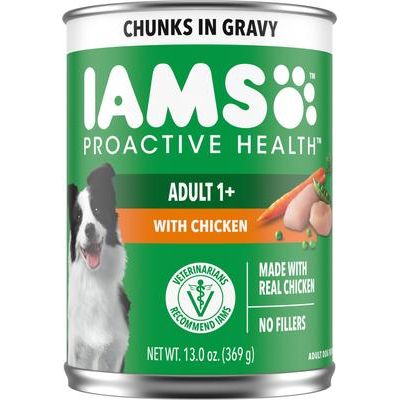 Alimento húmedo enlatado para perros Proactive Health Chicken Chunks in Gravy, lata de 13 oz, caja de 12