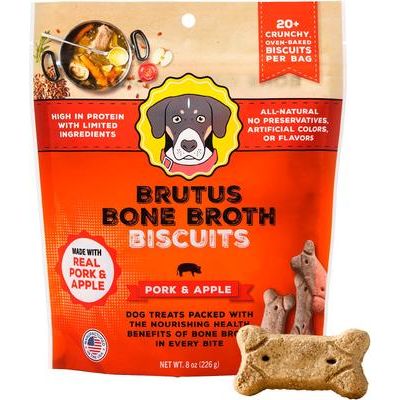 Galletas de caldo de hueso de cerdo y manzana, premios crujientes naturales para perros con ingredientes limitados, bolsa de 8 oz