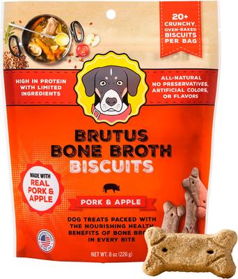 Galletas de caldo de hueso de cerdo y manzana, premios crujientes naturales para perros con ingredientes limitados, bolsa de 8 oz