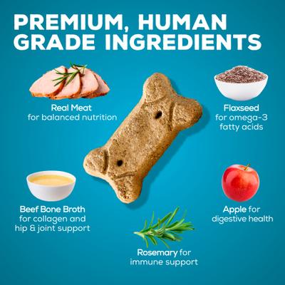 Bone Broth Pork & Apple Biscuits Natural Limited Ingredient Crunchy Dog Treats, 8-oz bag