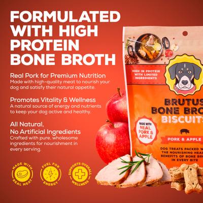 Bone Broth Pork & Apple Biscuits Natural Limited Ingredient Crunchy Dog Treats, 8-oz bag