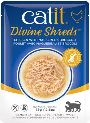 Divine Shreds Chicken with Mackerel & Broccoli Cat Topping, 2.65-oz bag