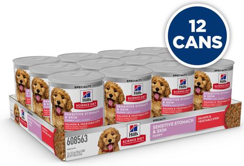Puppy Sensitive Stomach & Sensitive Skin Salmon & Vegetable Stew Chunks in Gravy Wet Dog Food, 12.5-oz can, 12 count