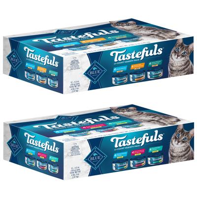 Bundle: Blue Buffalo Tastefuls Chicken, Turkey & Chicken & Ocean Fish & Tuna Entrées Variety Pack Pate + Tuna, Chicken, Fish & Shrimp Entrées Variety Pack Flaked Wet Cat Food