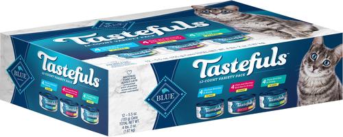 Bundle: Blue Buffalo Tastefuls Chicken, Turkey & Chicken & Ocean Fish & Tuna Entrées Variety Pack Pate + Tuna, Chicken, Fish & Shrimp Entrées Variety Pack Flaked Wet Cat Food