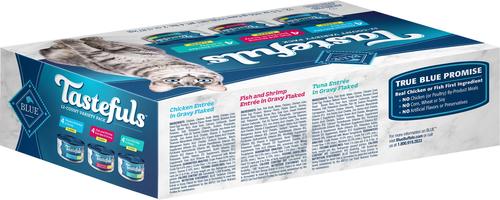 Bundle: Blue Buffalo Tastefuls Chicken, Turkey & Chicken & Ocean Fish & Tuna Entrées Variety Pack Pate + Tuna, Chicken, Fish & Shrimp Entrées Variety Pack Flaked Wet Cat Food