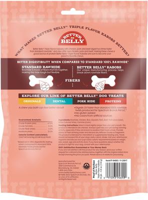 Triple Flavor Kabobs Pork, Beef, & Chicken Highly Digestible Rawhide Dog Treat Chews, 10 count