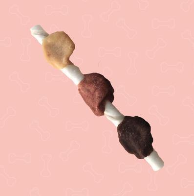 Triple Flavor Kabobs Pork, Beef, & Chicken Highly Digestible Rawhide Dog Treat Chews, 10 count