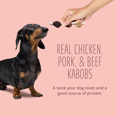 Triple Flavor Kabobs Pork, Beef, & Chicken Highly Digestible Rawhide Dog Treat Chews, 10 count