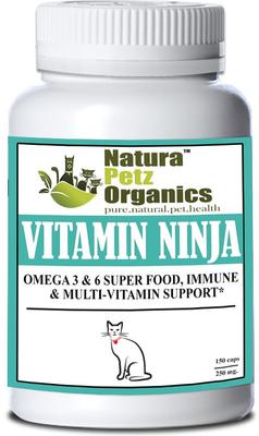 VITAMIN NINJA - OMEGA 3 & 6, Super Food, Immune & Multi-Vitamin Support Cat Supplement, 150 count