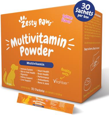 Multivitamínico en polvo con sabor a salmón, suplemento para la digestión, la movilidad y el sistema inmunitario de perros, 30 unidades