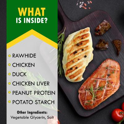 All Natural Pet Dried Snacks Human Grade Rawhide & Grain-Free Kabobs Chicken & Duck Dental Dog Treats, 10.6-oz bag