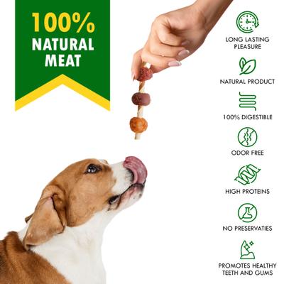 All Natural Pet Dried Snacks Human Grade Rawhide & Grain-Free Kabobs Chicken & Duck Dental Dog Treats, 10.6-oz bag