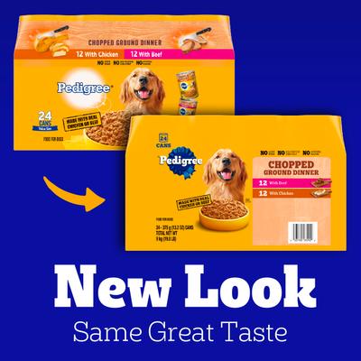 Comida húmeda enlatada para perros adultos, paquete variado, cena molida picada con pollo y carne, lata de 13.2 oz, paquete de 48