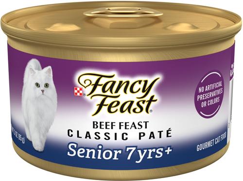 Beef Feast Classic Pate Senior 7+ Canned Cat Food, 3-oz can, case of 24