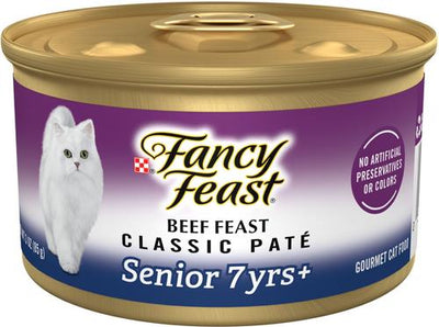 Beef Feast Classic Pate Senior 7+ Canned Cat Food, 3-oz can, case of 24