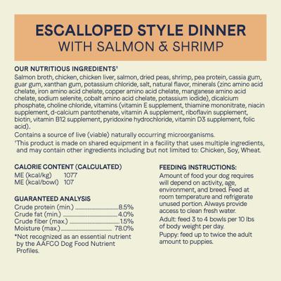 PURE Petite All Stages Small Breed Escalloped Style Dinner with Salmon & Shrimp Wet Dog Food Trays, 3.5-oz, case of 12