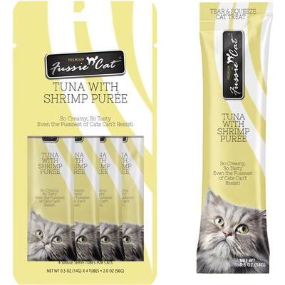 Premios para lamer para gatos de atún con puré de camarones, bolsa de 0.5 oz, paquete de 4