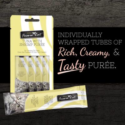 Premios para lamer para gatos de atún con puré de camarones, bolsa de 0.5 oz, paquete de 4