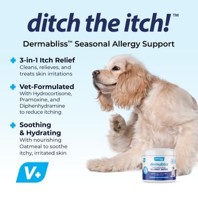 Dermabliss Medicated 3-in-1 Hydrocortisone Itch Relief, Allergies & Odor Control Cat & Dog Wipes, 50 count