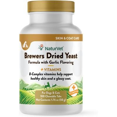 NaturVet, Brewers Dried Yeast with Vitamins, tabletas de levadura de cerveza con vitaminas B y C para perros y gatos, sabor ajo, 100 / 1000 / 5000 unidades