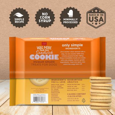 Wag More Bark Less Human Grade Peanut Butter Sandwich Cookie Dog Treats, 11.8-oz tray