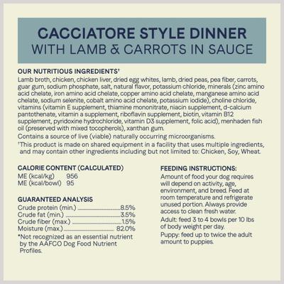 Bundle: CANIDAE PURE Petite Small Breed Cacciatore Style Dinner with Lamb & Carrots + Small Breed Escalloped Style Dinner with Salmon & Shrimp Wet Dog Food Trays
