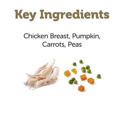 Alimento húmedo natural para perros Taste Toppers: pechuga de pollo con calabaza, guisantes y zanahorias en caldo, bolsa de 5.5 oz, caja de 12