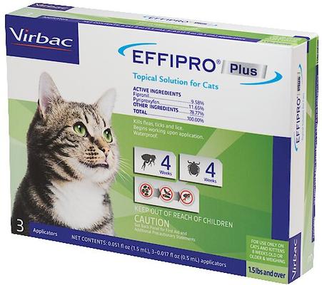 Tratamiento localizado EFFIPRO contra pulgas y garrapatas para gatos de más de 1,5 lb, 6 dosis (suministro para 6 meses)